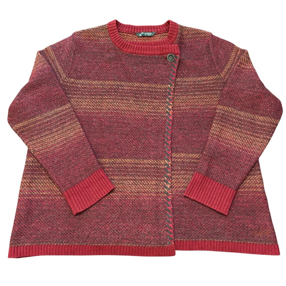 Woolrich Lambswool Blend Cardigan Sweater Jacket Striped Red Burgundy Button PXL